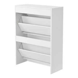 Scarpiera Salvaspazio Kragerø con 2 Contenitori Ribaltabili Ante a Specchio - Bianco [en.casa]