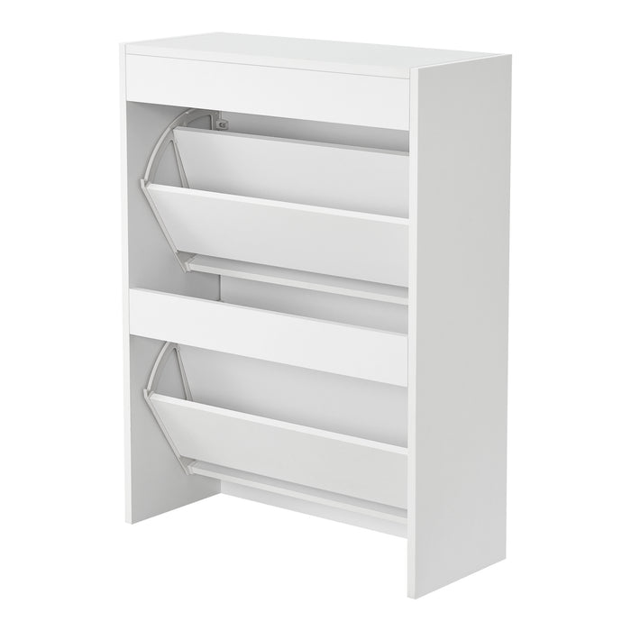 Scarpiera Salvaspazio Kragerø con 2 Contenitori Ribaltabili Ante a Specchio - Bianco [en.casa]