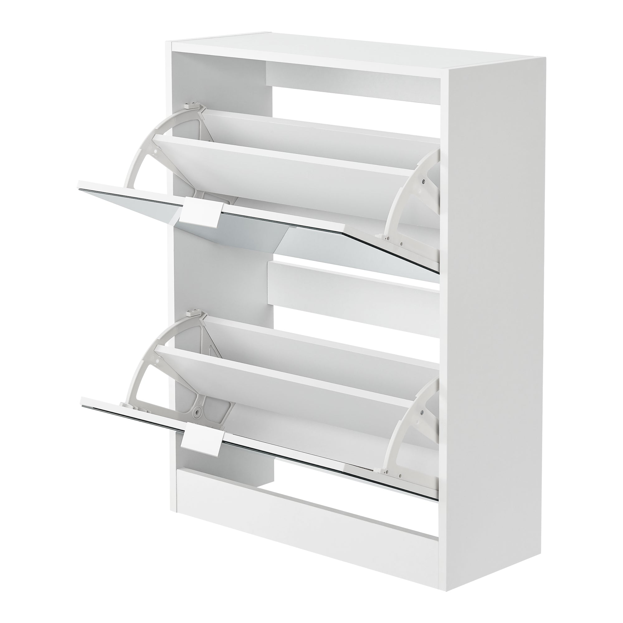 Scarpiera Salvaspazio Kragerø con 2 Contenitori Ribaltabili Ante a Specchio - Bianco [en.casa]