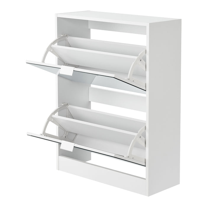 Scarpiera Salvaspazio Kragerø con 2 Contenitori Ribaltabili Ante a Specchio - Bianco [en.casa]