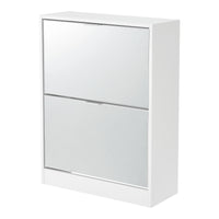 Scarpiera Salvaspazio Kragerø con 2 Contenitori Ribaltabili Ante a Specchio - Bianco [en.casa]