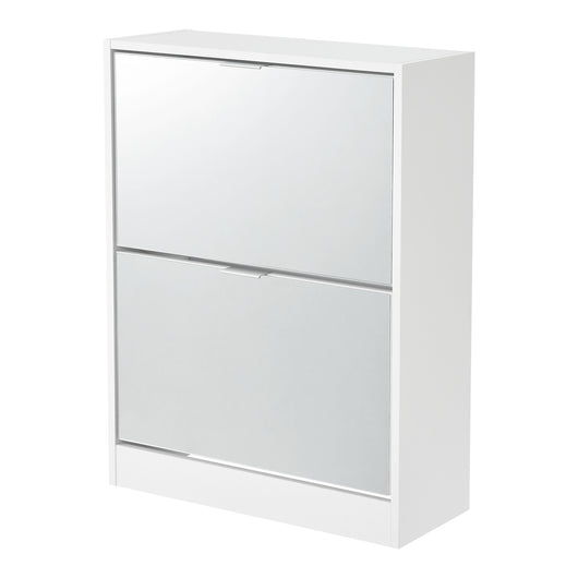 Scarpiera Salvaspazio Kragerø con 2 Contenitori Ribaltabili Ante a Specchio - Bianco [en.casa]