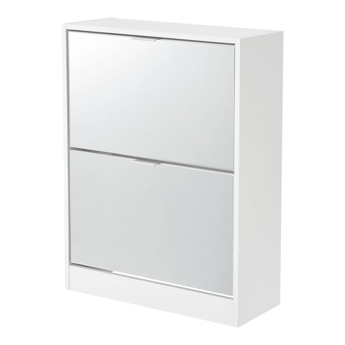 Scarpiera Salvaspazio Kragerø con 2 Contenitori Ribaltabili Ante a Specchio - Bianco [en.casa]