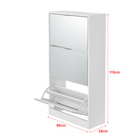 Scarpiera Salvaspazio Kragerø con 3 Contenitori Ribaltabili Ante a Specchio - Bianco [en.casa]