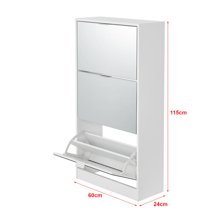 Scarpiera Salvaspazio Kragerø con 3 Contenitori Ribaltabili Ante a Specchio - Bianco [en.casa]