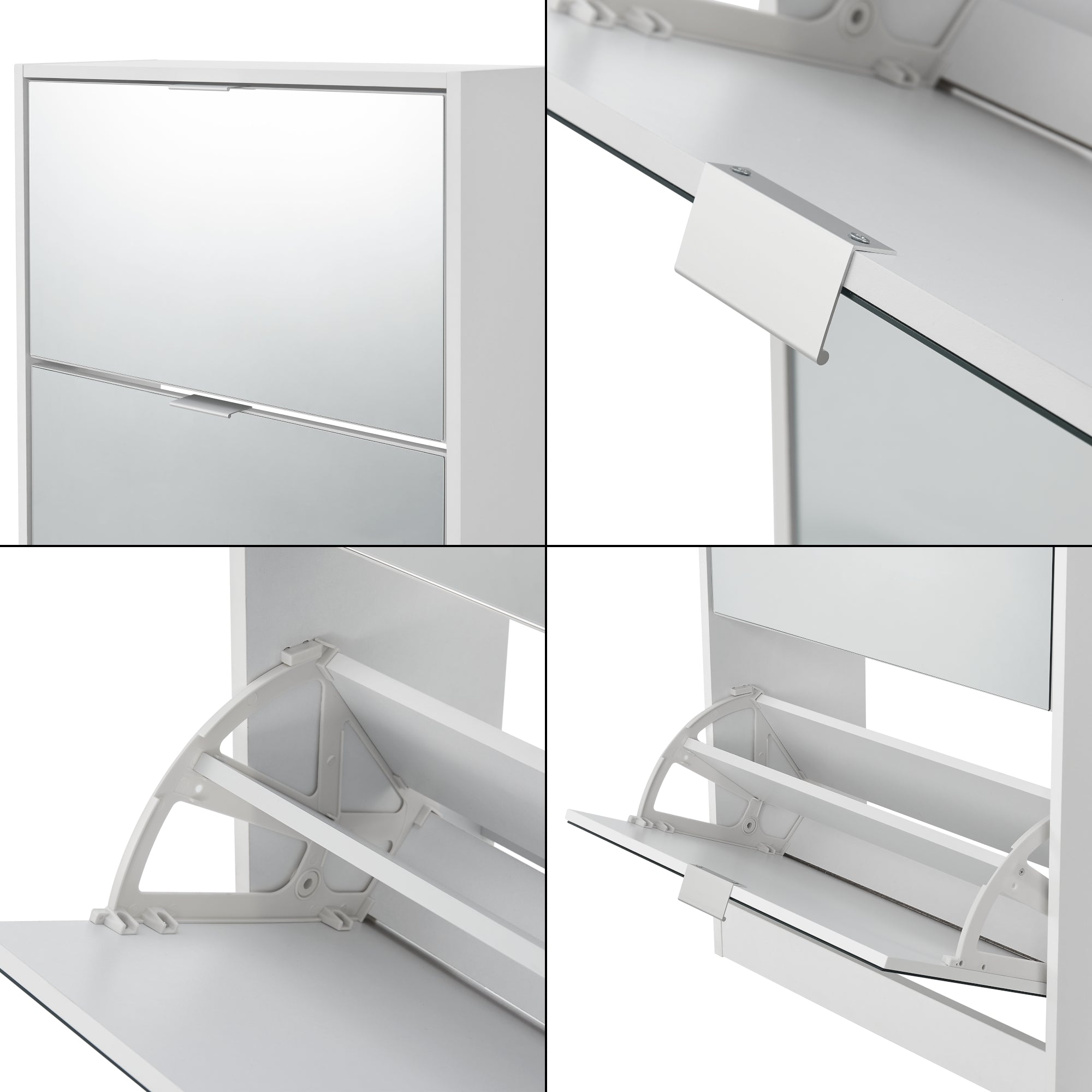 Scarpiera Salvaspazio Kragerø con 3 Contenitori Ribaltabili Ante a Specchio - Bianco [en.casa]