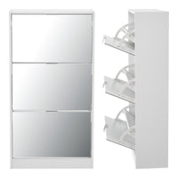 Scarpiera Salvaspazio Kragerø con 3 Contenitori Ribaltabili Ante a Specchio - Bianco [en.casa]