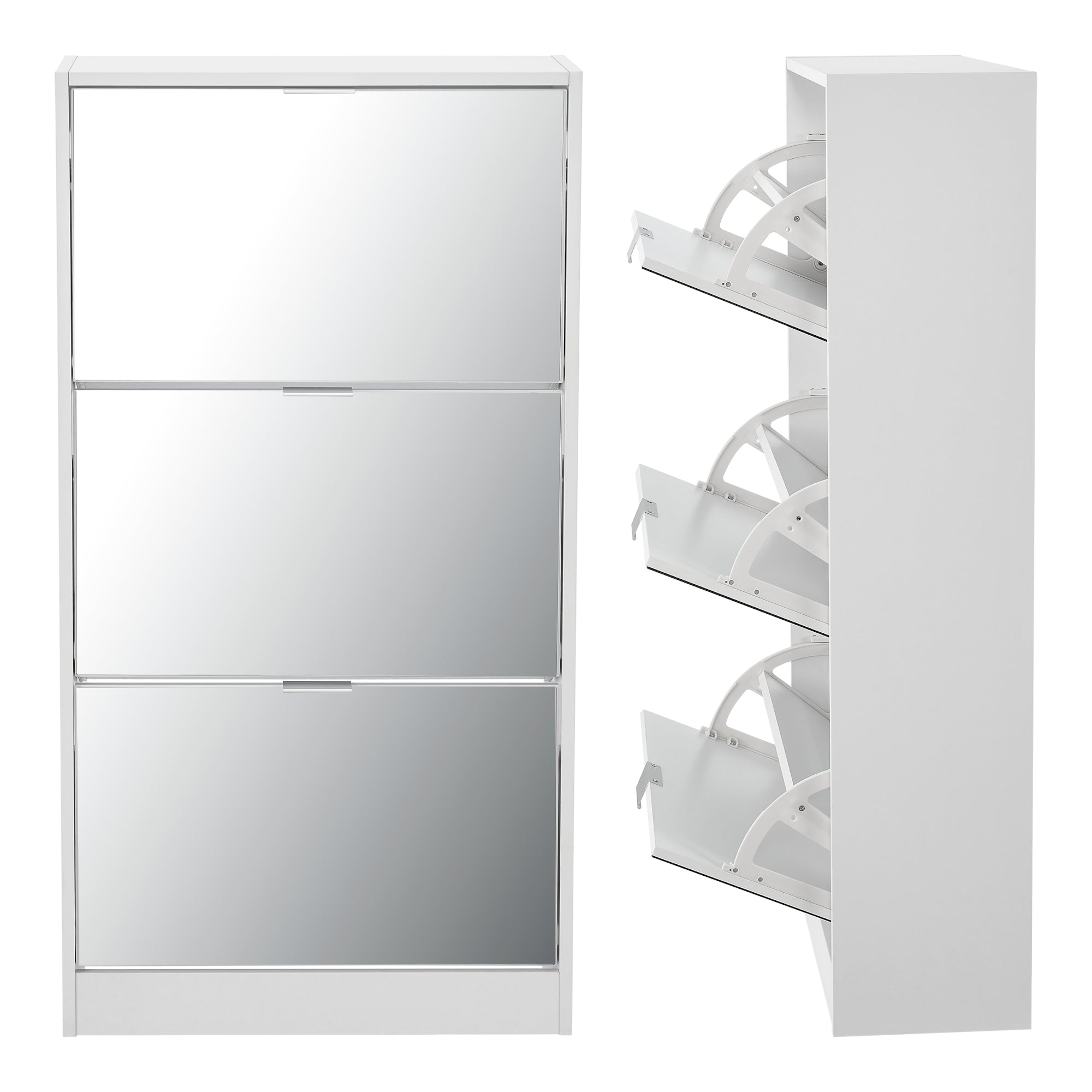 Scarpiera Salvaspazio Kragerø con 3 Contenitori Ribaltabili Ante a Specchio - Bianco [en.casa]