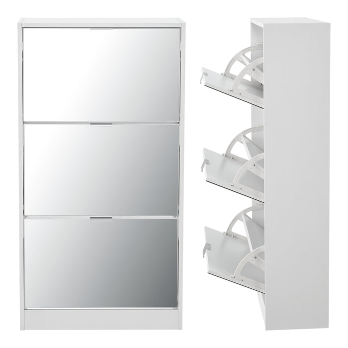 Scarpiera Salvaspazio Kragerø con 3 Contenitori Ribaltabili Ante a Specchio - Bianco [en.casa]