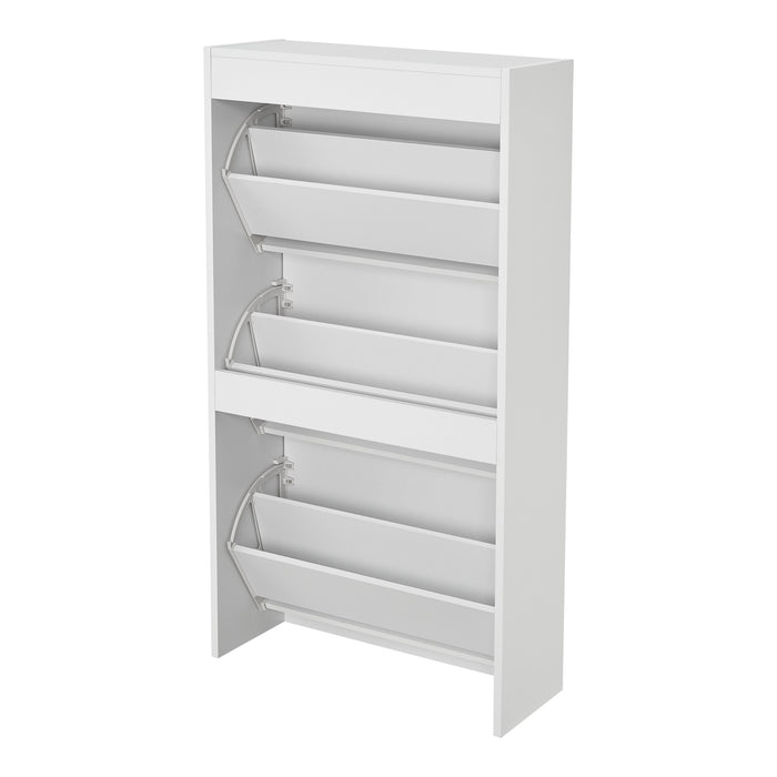 Scarpiera Salvaspazio Kragerø con 3 Contenitori Ribaltabili Ante a Specchio - Bianco [en.casa]