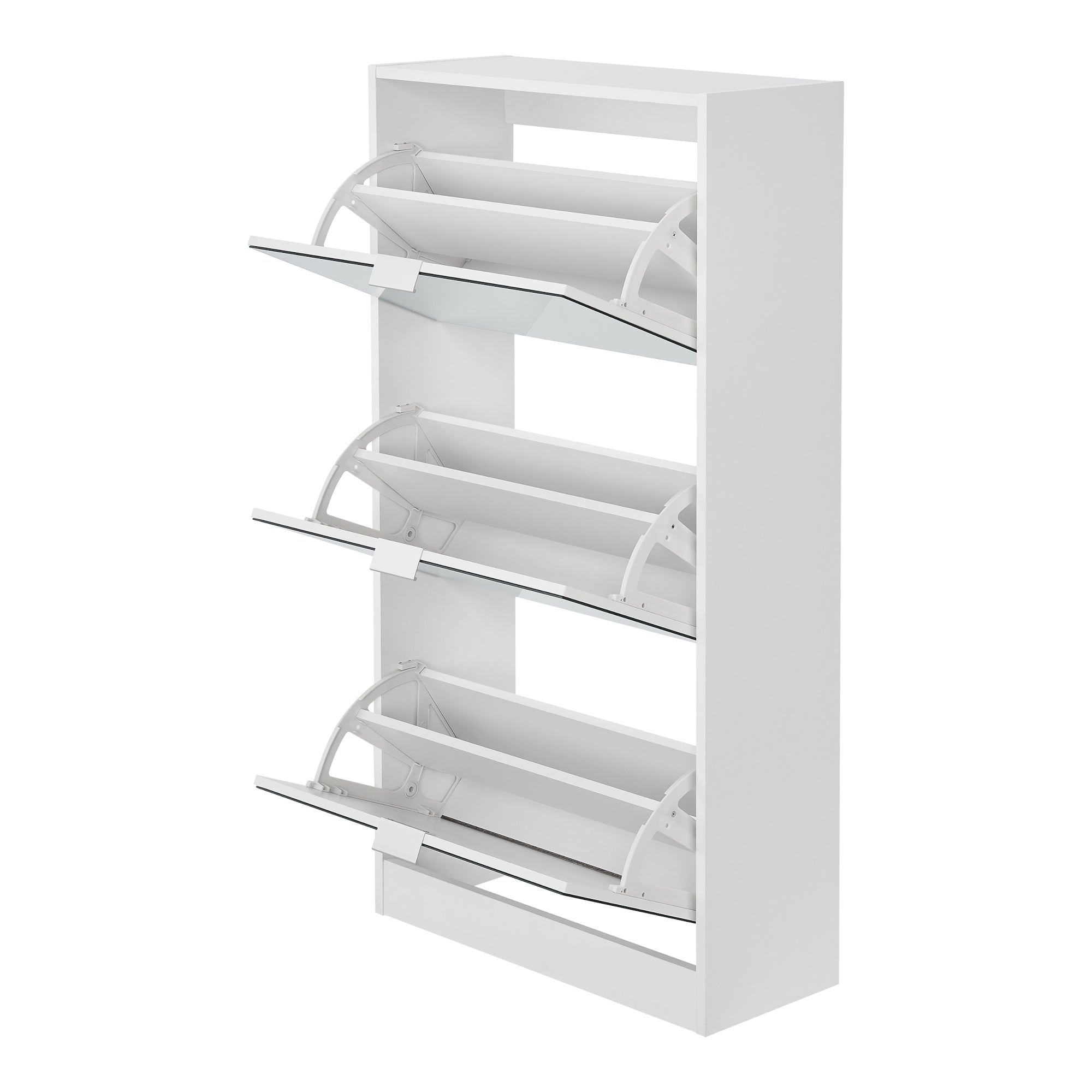 Scarpiera Salvaspazio Kragerø con 3 Contenitori Ribaltabili Ante a Specchio - Bianco [en.casa]