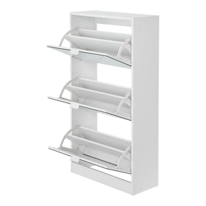 Scarpiera Salvaspazio Kragerø con 3 Contenitori Ribaltabili Ante a Specchio - Bianco [en.casa]