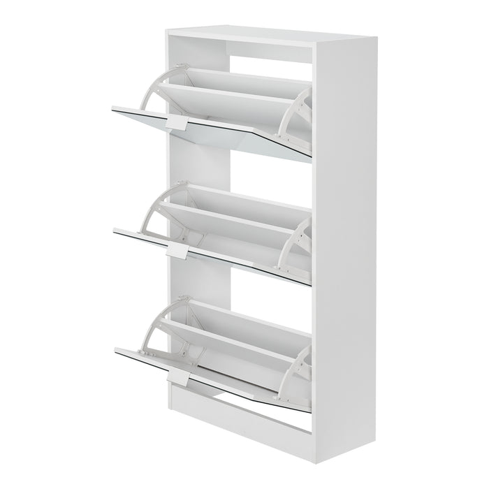 Scarpiera Salvaspazio Kragerø con 3 Contenitori Ribaltabili Ante a Specchio - Bianco [en.casa]