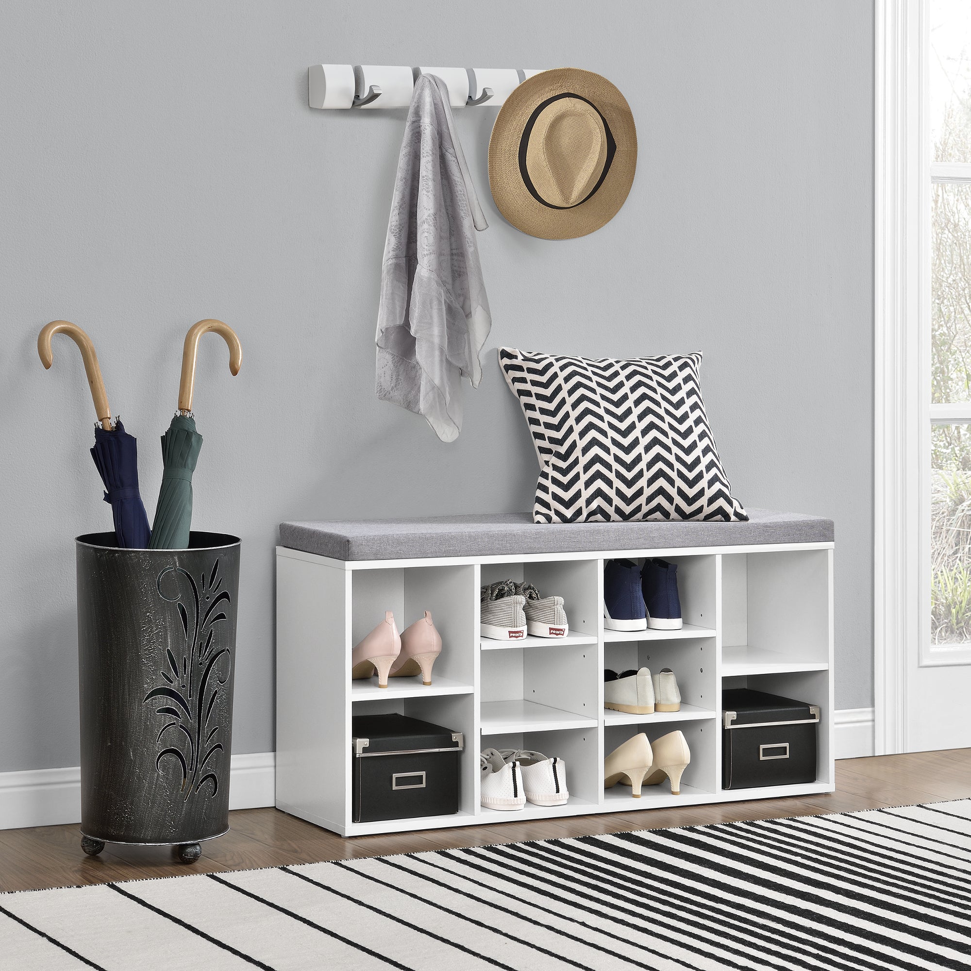 Scarpiera con Seduta Imbottita Panca Portascarpe con 10 Vani 103x48x30 cm Bianco [en.casa]