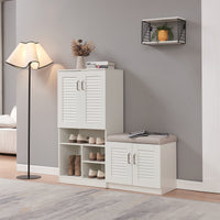 Set Løten Armadio Scarpiera e Panca 120 x 120 x 37 cm Bianco [en.casa]