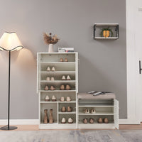 Set Løten Armadio Scarpiera e Panca 120 x 120 x 37 cm Bianco [en.casa]