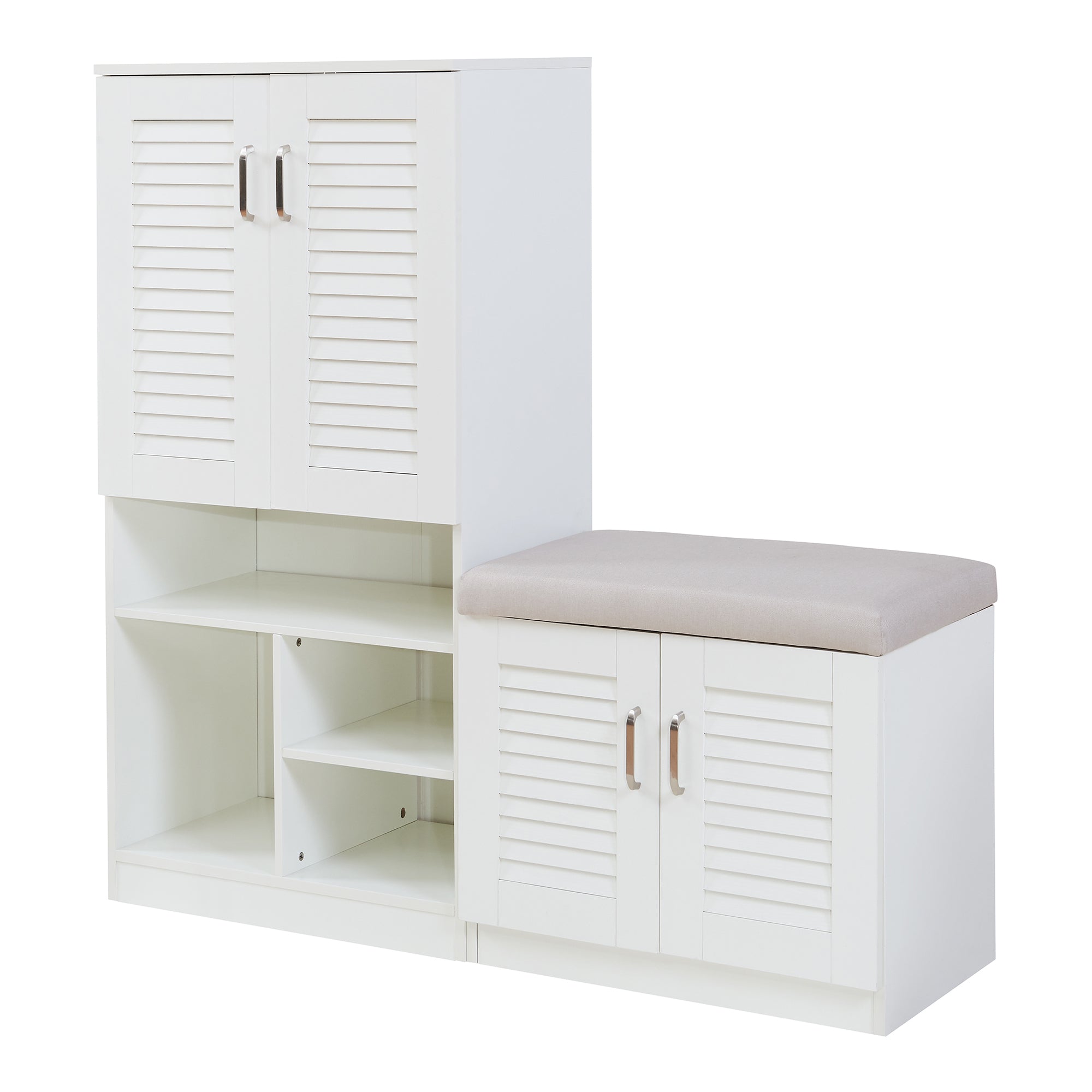 Set Løten Armadio Scarpiera e Panca 120 x 120 x 37 cm Bianco [en.casa]