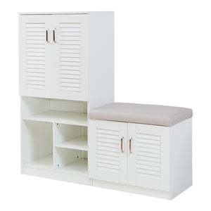 Set Løten Armadio Scarpiera e Panca 120 x 120 x 37 cm Bianco [en.casa]