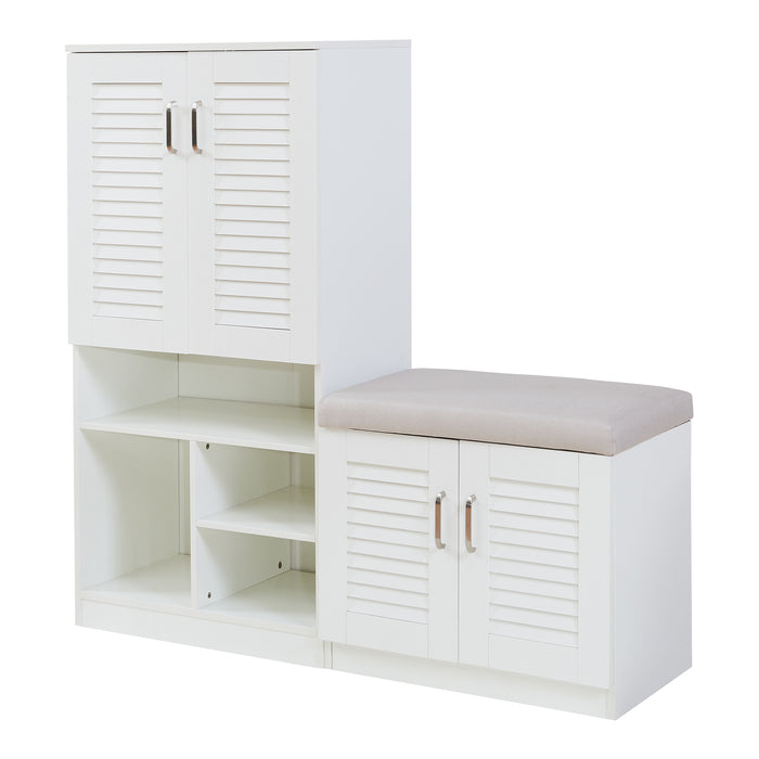 Set Løten Armadio Scarpiera e Panca 120 x 120 x 37 cm Bianco [en.casa]