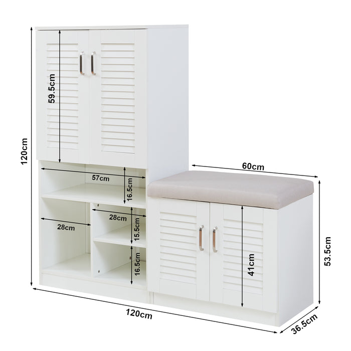 Set Løten Armadio Scarpiera e Panca 120 x 120 x 37 cm Bianco [en.casa]