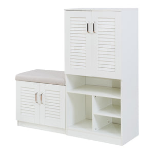 Set Løten Armadio Scarpiera e Panca 120 x 120 x 37 cm Bianco [en.casa]