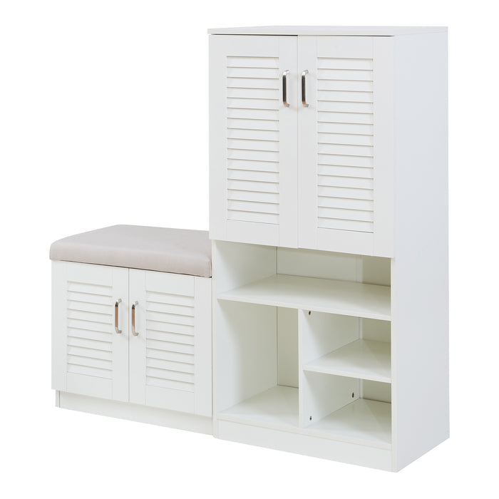 Set Løten Armadio Scarpiera e Panca 120 x 120 x 37 cm Bianco [en.casa]