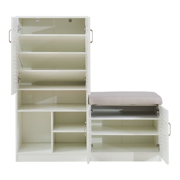 Set Løten Armadio Scarpiera e Panca 120 x 120 x 37 cm Bianco [en.casa]