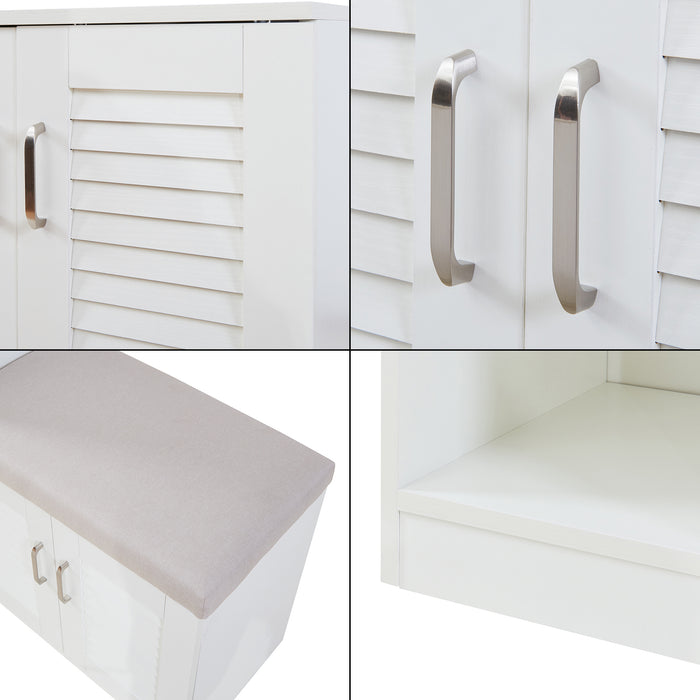 Set Løten Armadio Scarpiera e Panca 120 x 120 x 37 cm Bianco [en.casa]