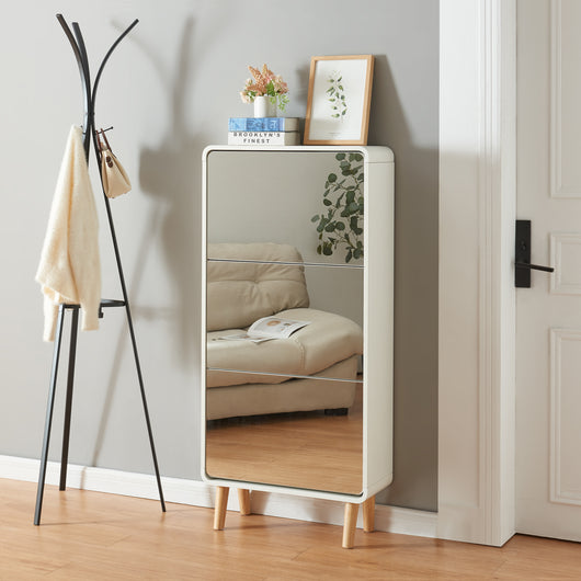 Scarpiera Aure con Ante a Specchio e 3 Contenitori Ribaltabili 134 x 63 x 24 cm Bianco [en.casa]