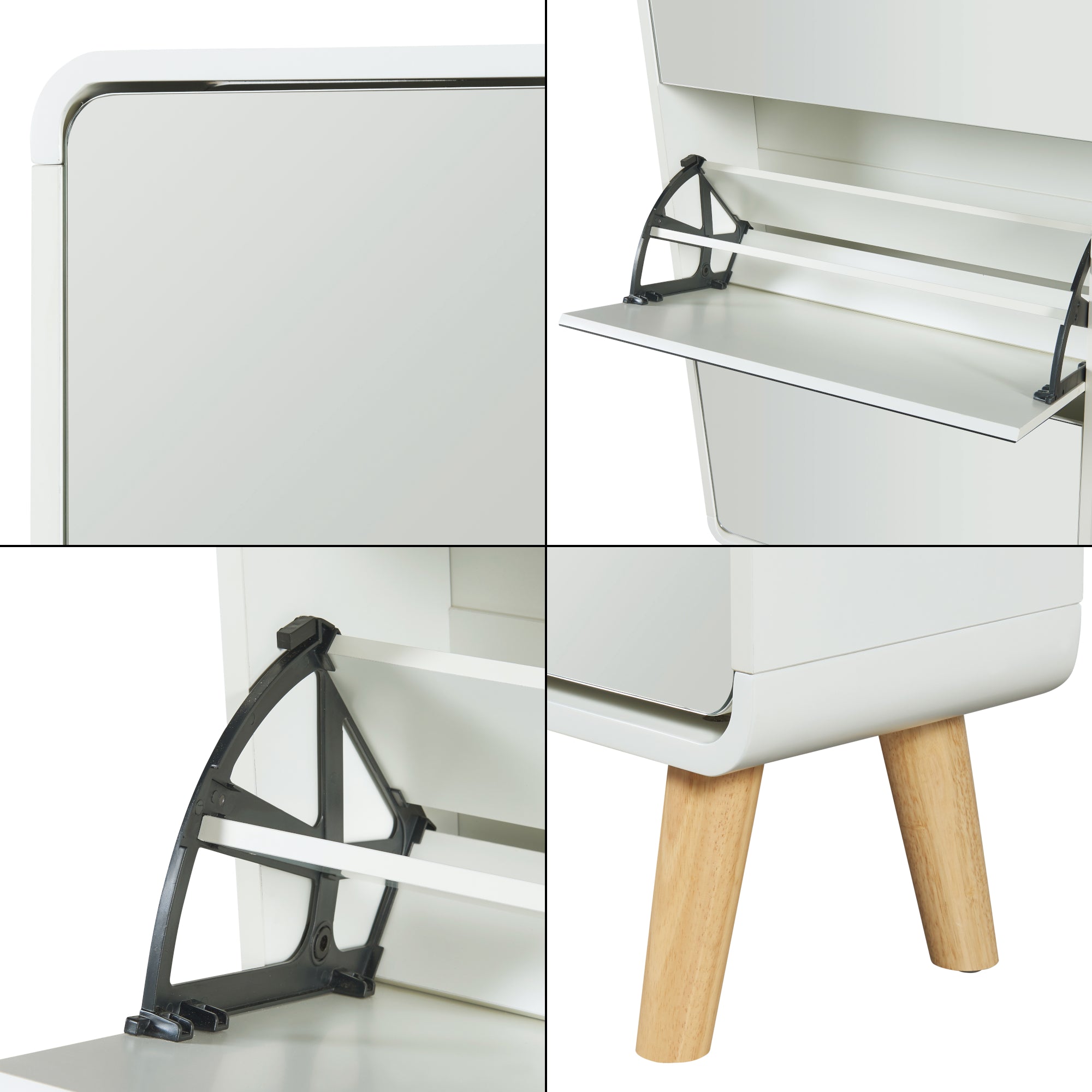 Scarpiera Aure con Ante a Specchio e 4 Contenitori Ribaltabili 172 x 63 x 24 cm Bianco [en.casa]