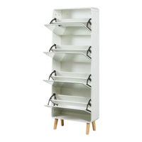 Scarpiera Aure con Ante a Specchio e 4 Contenitori Ribaltabili 172 x 63 x 24 cm Bianco [en.casa]