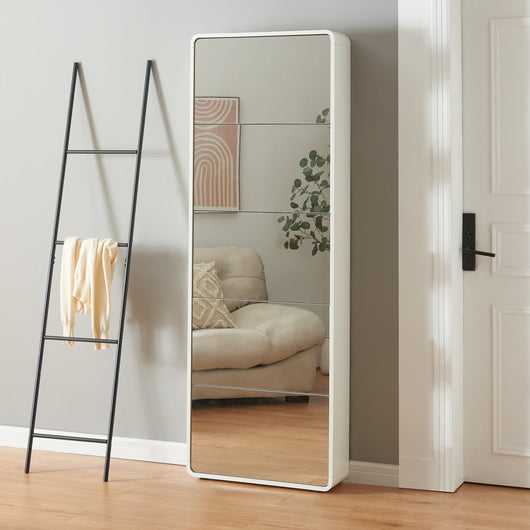 Scarpiera Aure con Ante a Specchio e 5 Contenitori Ribaltabili 180 x 63 x 24 cm Bianco [en.casa]