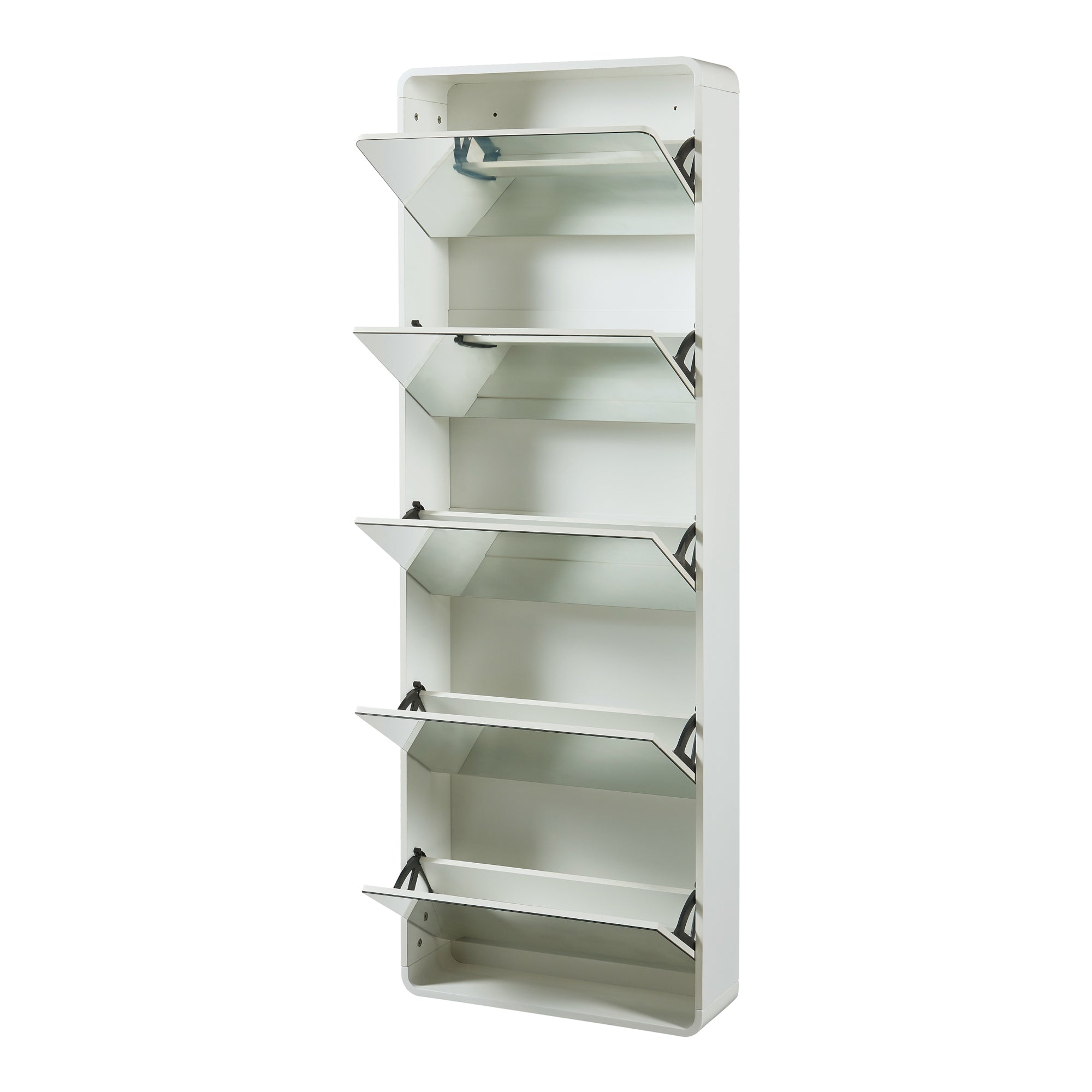 Scarpiera Aure con Ante a Specchio e 5 Contenitori Ribaltabili 180 x 63 x 24 cm Bianco [en.casa]