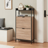 Scarpiera Salvaspazio Belana con Contenitori Ribaltabili e Piani di Appoggio 116x60x24 cm Nero/Effetto Rovere [en.casa]