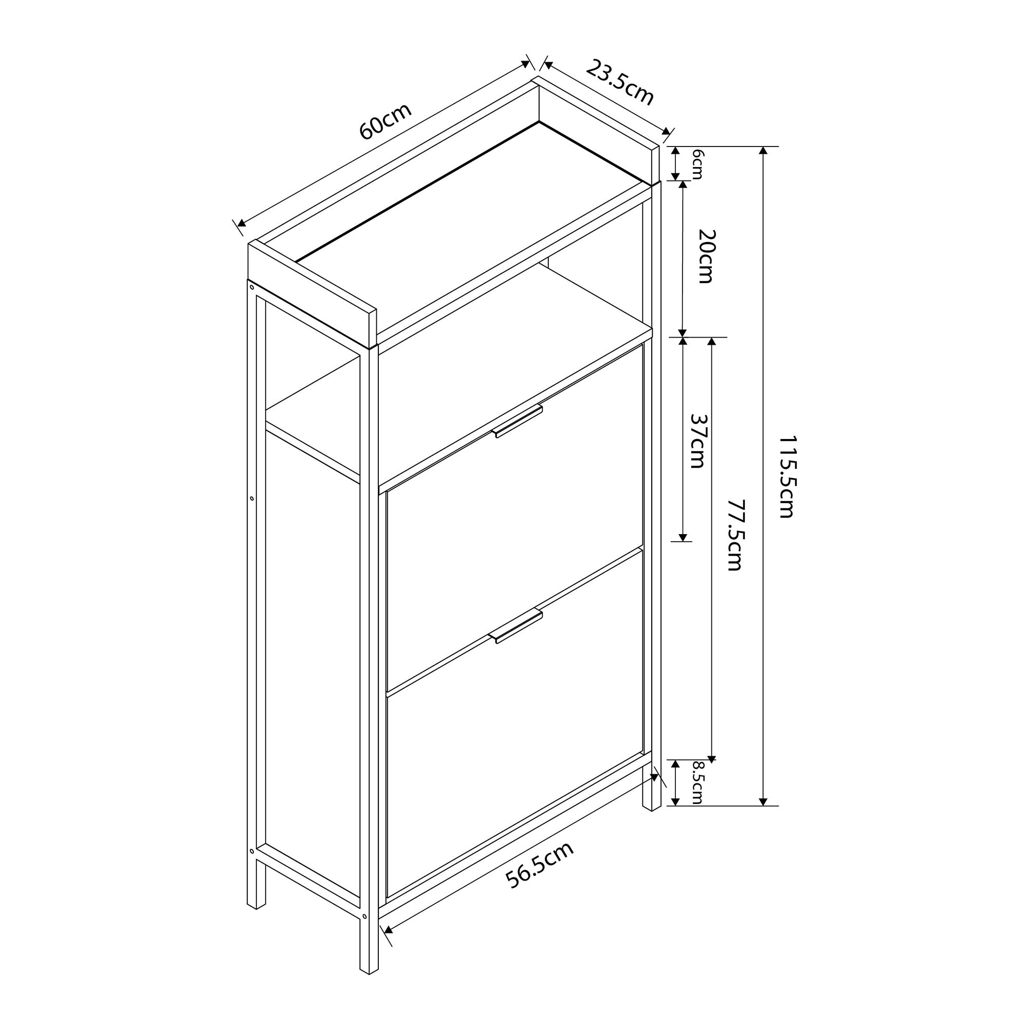 Scarpiera Salvaspazio Belana con Contenitori Ribaltabili e Piani di Appoggio 116x60x24 cm Nero/Effetto Rovere [en.casa]