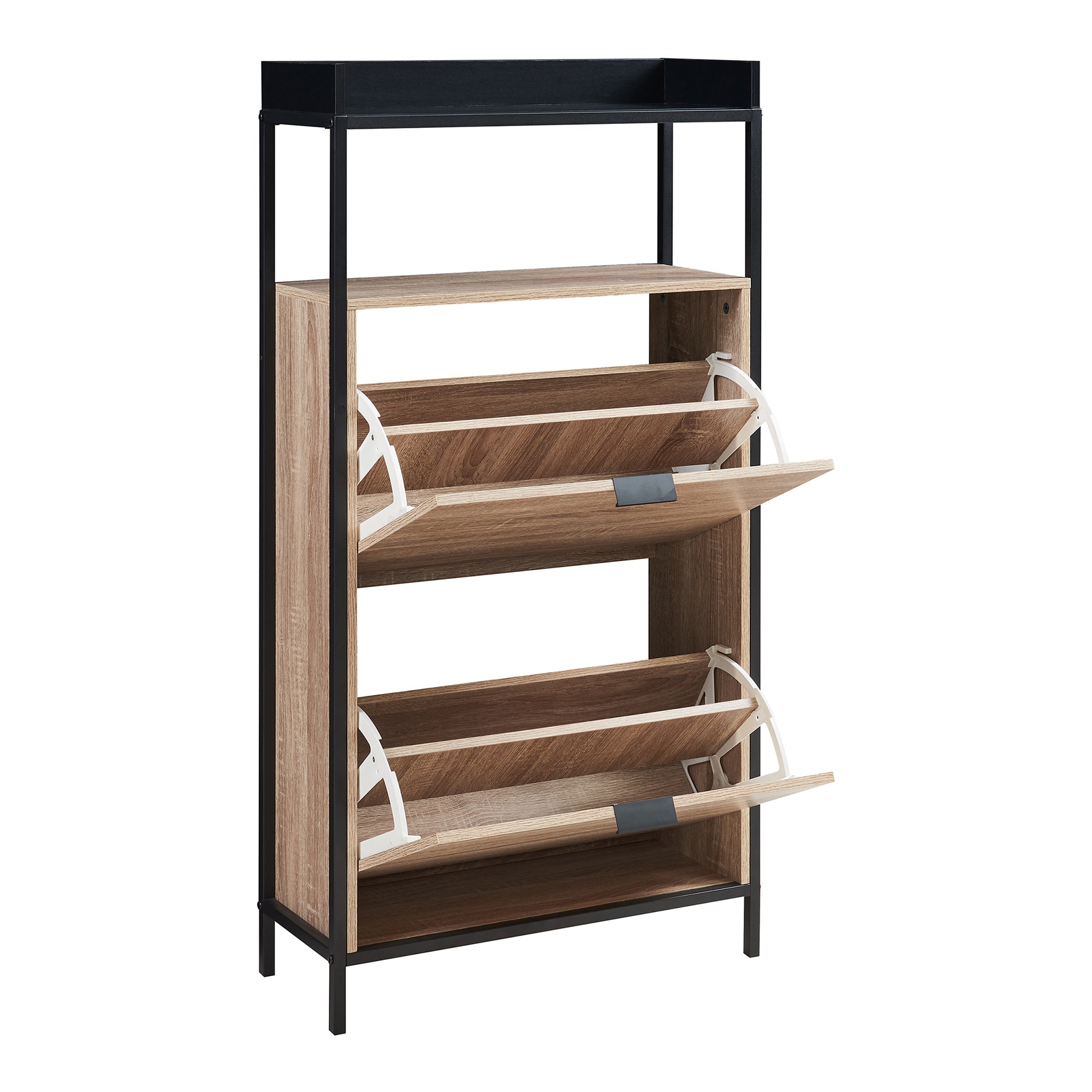 Scarpiera Salvaspazio Belana con Contenitori Ribaltabili e Piani di Appoggio 116x60x24 cm Nero/Effetto Rovere [en.casa]