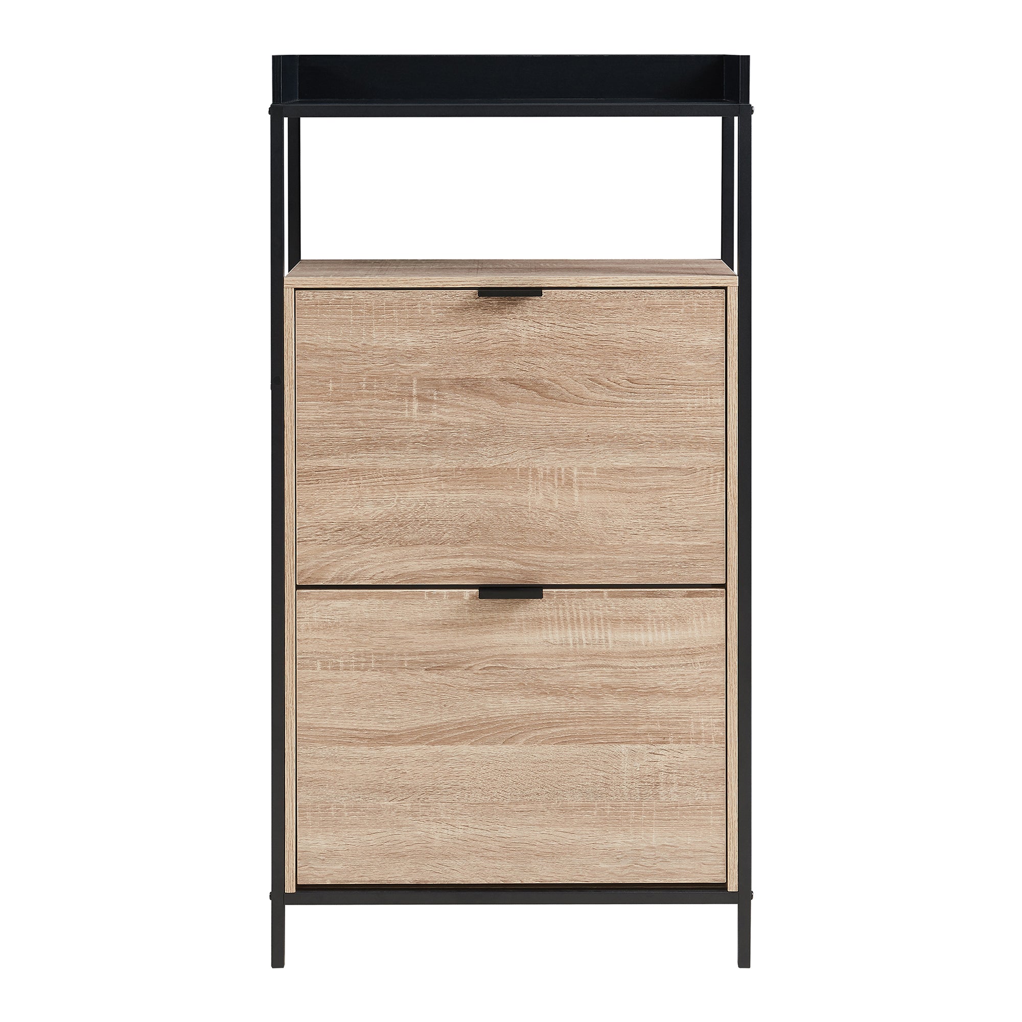 Scarpiera Salvaspazio Belana con Contenitori Ribaltabili e Piani di Appoggio 116x60x24 cm Nero/Effetto Rovere [en.casa]
