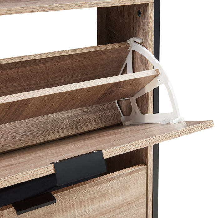 Scarpiera Salvaspazio Belana con Contenitori Ribaltabili e Piani di Appoggio 116x60x24 cm Nero/Effetto Rovere [en.casa]