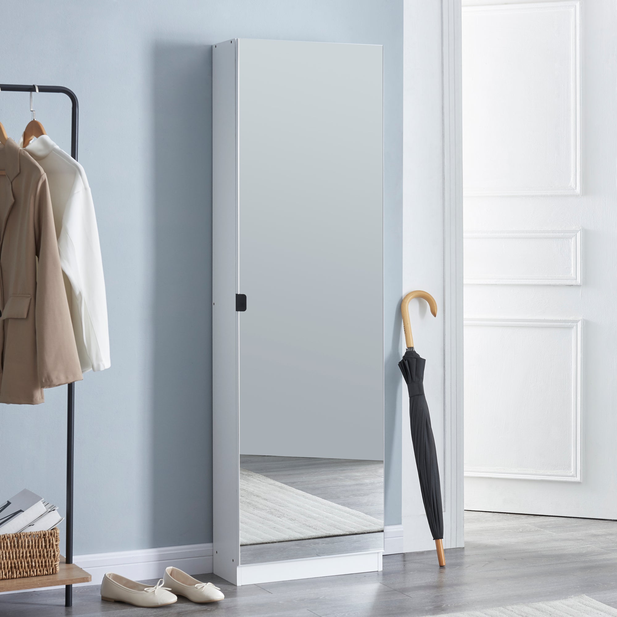 Armadio Portascarpe Meura con Anta a Specchio 160 x 48 x 20 cm Bianco [en.casa]