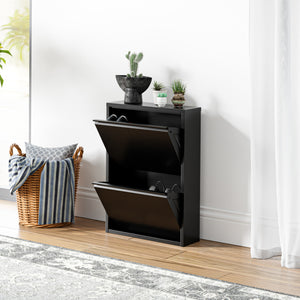 Scarpiera Sokndal con 2 Contenitori Ribaltabili Portascarpe in Metallo - Nero [en.casa]