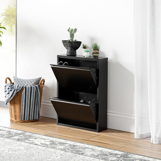 Scarpiera Sokndal con 2 Contenitori Ribaltabili Portascarpe in Metallo - Nero [en.casa]