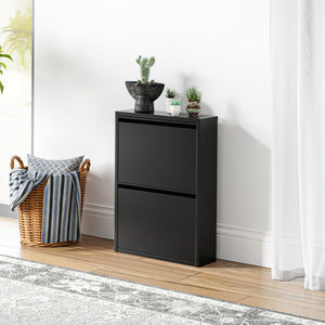 Scarpiera Sokndal con 2 Contenitori Ribaltabili Portascarpe in Metallo - Nero [en.casa]