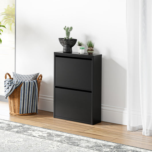 Scarpiera Sokndal con 2 Contenitori Ribaltabili Portascarpe in Metallo - Nero [en.casa]