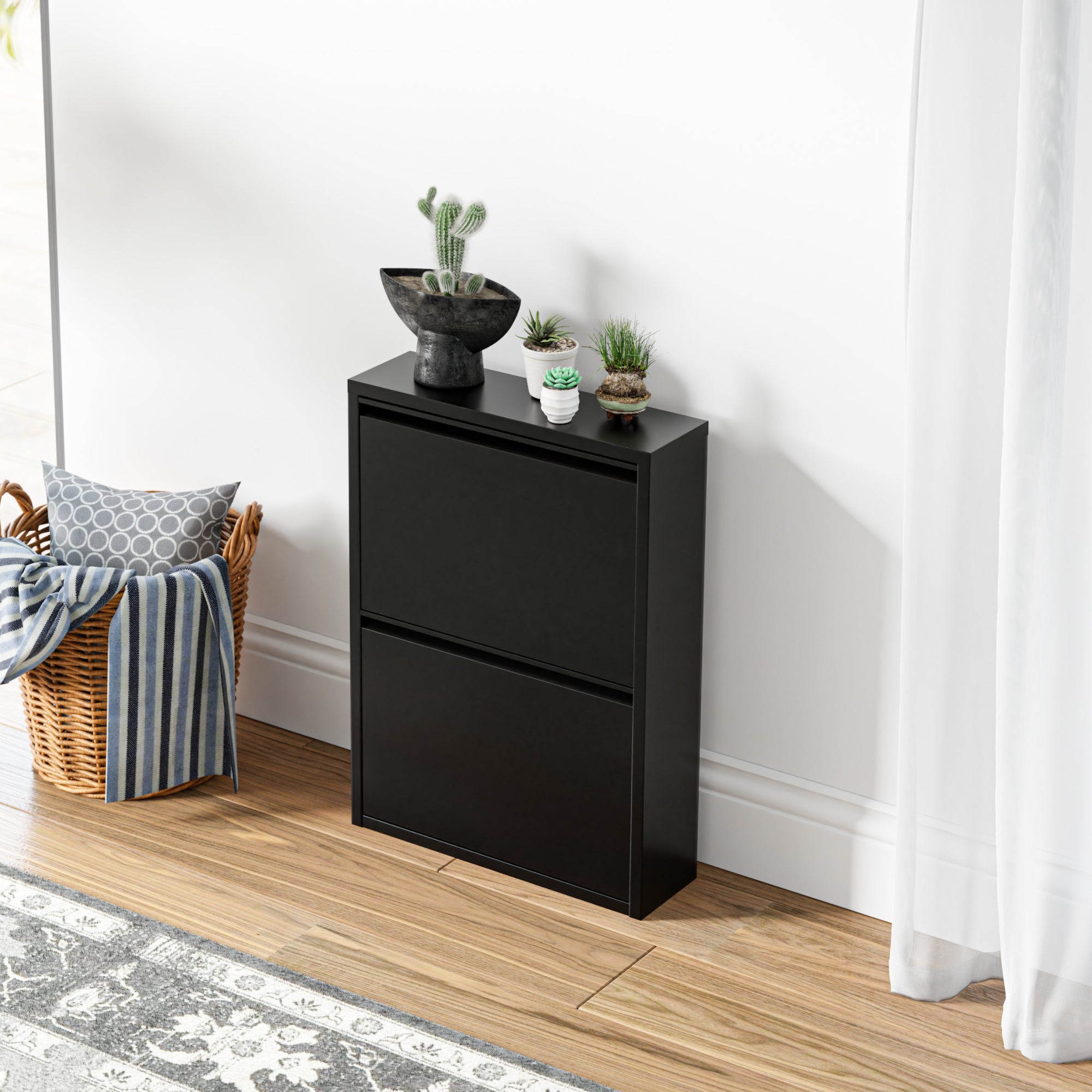 Scarpiera Sokndal con 2 Contenitori Ribaltabili Portascarpe in Metallo - Nero [en.casa]