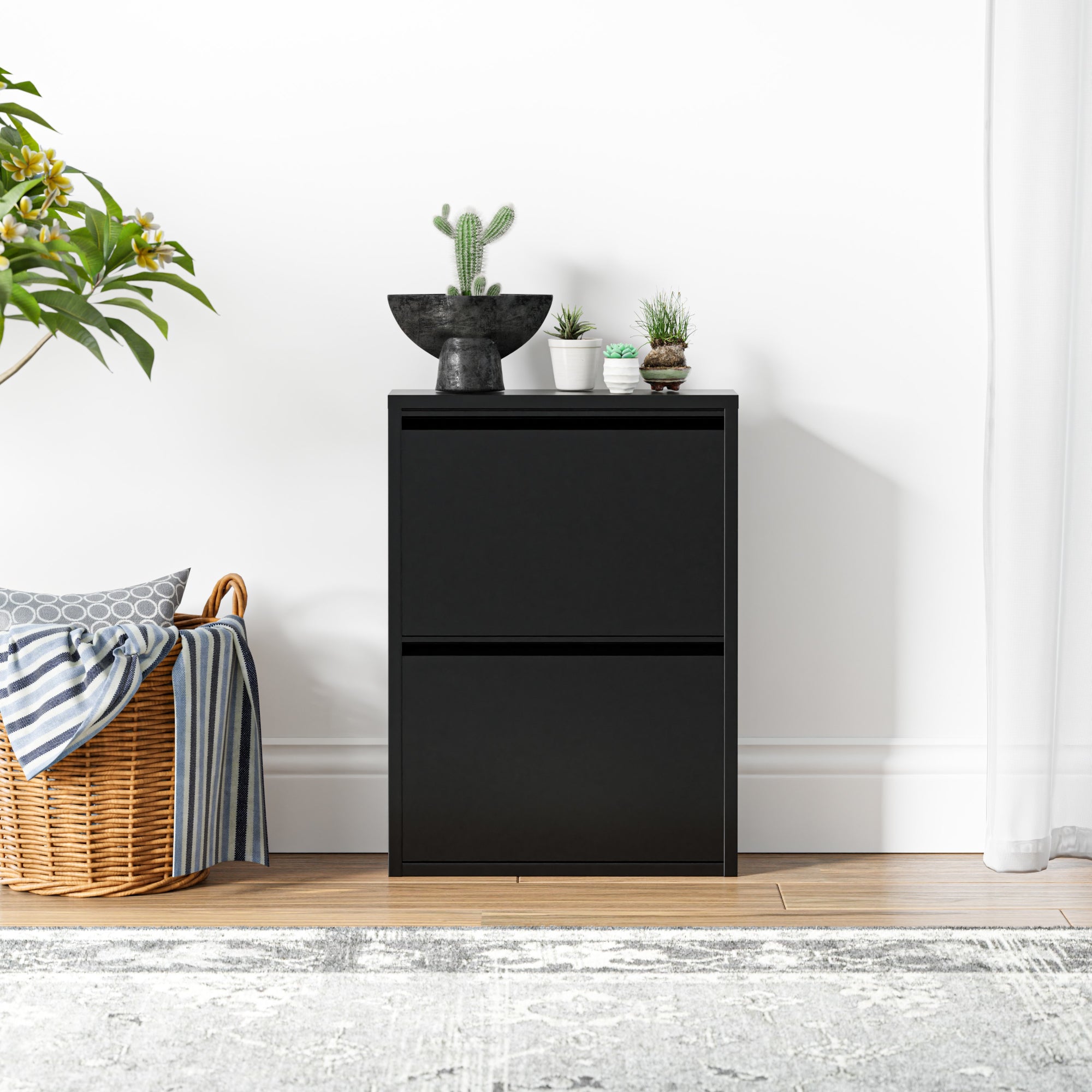 Scarpiera Sokndal con 2 Contenitori Ribaltabili Portascarpe in Metallo - Nero [en.casa]