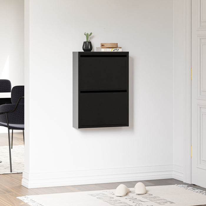 Scarpiera Sokndal con 2 Contenitori Ribaltabili Portascarpe in Metallo - Nero [en.casa]