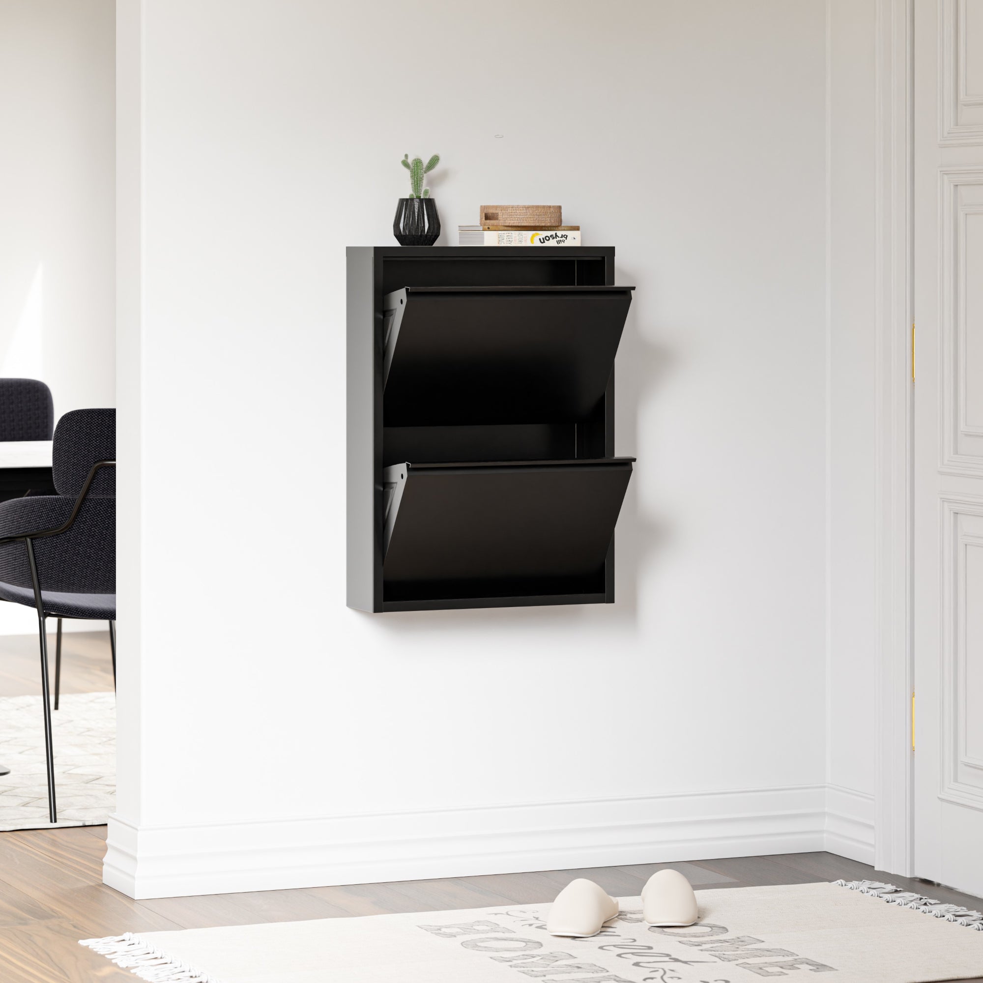 Scarpiera Sokndal con 2 Contenitori Ribaltabili Portascarpe in Metallo - Nero [en.casa]