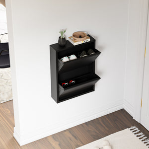 Scarpiera Sokndal con 2 Contenitori Ribaltabili Portascarpe in Metallo - Nero [en.casa]