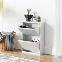 Scarpiera Sokndal con 2 Contenitori Ribaltabili Portascarpe in Metallo - Bianco [en.casa]