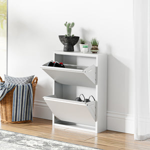 Scarpiera Sokndal con 2 Contenitori Ribaltabili Portascarpe in Metallo - Bianco [en.casa]